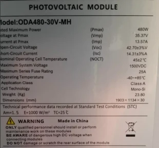 SOLARNI PANEL 480W MONO HC VT1228537 1903x1134x30mm, 24kg