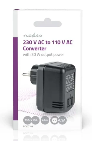 NEDIS POCO104 Konvertor snage, 230V AC 50Hz, 30W, Euro, Black Omogucava upotrebu opreme iz SAD u Evropi