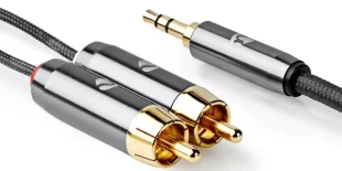 NEDIS CATB22200GY50, Stereo audio kabl, 3,5 mm muški, 2x RCA muški, Pozlaceni, 5,00 m, Okrugli, Sivo-metal