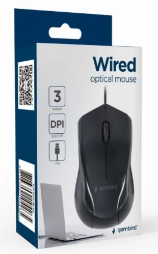 MUS-3B-02 ** Gembird Opticki mis 1000Dpi 3-button black 105mm USB (237)