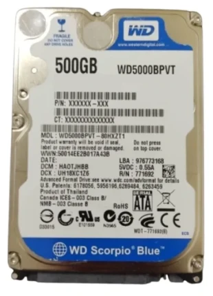 HDD 2.5 * 500GB WD5000BPVT  BLUE scorpio 5400rpm 8mb SATA  9.5mm