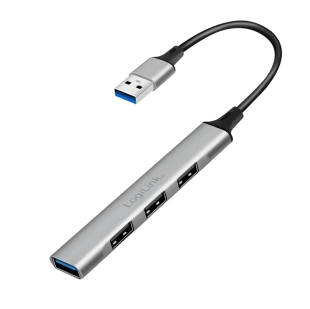Logilink HUB 3.0, 4 x USB-A, ultra slim, aluminimum, siva