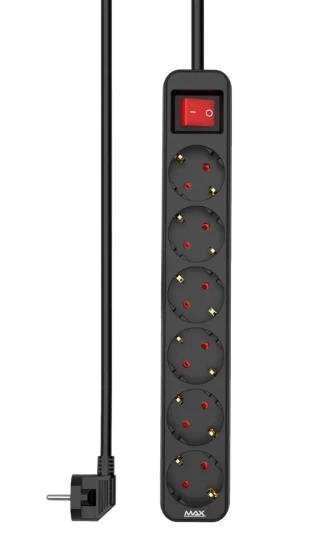 Produžni kabl sa prekidačem 6 utičnice 1.4m Max MPS-106SB-1.4M Crni