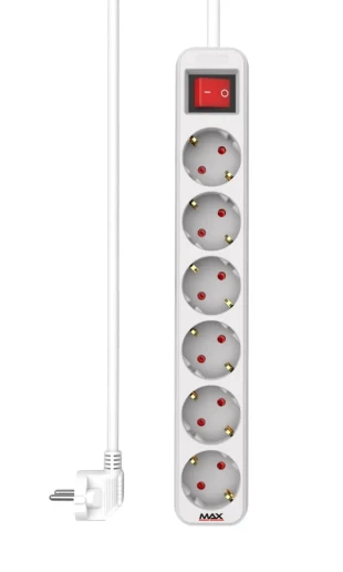 Produžni kabl sa prekidačem 6 utičnice 1.4m Max MPS-106S-1.4M Beli