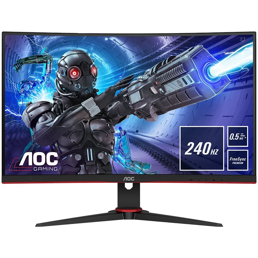 AOC Monitor LED C32G2ZE 32” Gaming Curved 240Hz (31.5“, 16:9, 1920x1080, VA, Antiglare + 3H, 240Hz, 300 cd/m², 4000:1, 1 ms, 2xHDMI, DP, Tilt, Frameless) Black-Red, 3y- Slika 1