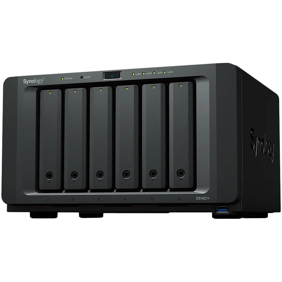 Synology DiskStation DS1621+,Tower,6-Bay 3.5'' SATA HDD/SSD, 2 x M.2 2280 NVMe SSD, CPU AMD Ryzen Quad-Core 2.2 GHz, 4 GB DDR4, 4 x RJ-45 1 GbE LAN, 3 x USB 3.0, 2 x eSATA (Expandable to 16 Bays with 2 x DX517), 1 x Gen3 x8 PCIe,5.1kg, 3y warranty Slika 1