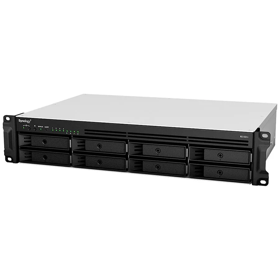 Synology RackStation RS1221+; Rack 2U, 8-bay 3.5''/2.5" SATA HDD/SSD, 	AMD Ryzen V1500B 4-core 2.2GHz; 4GB DDR4 ECC SODDIM,2x Memory slots; 4x RJ-45 1GbE LAN Port; 2xUSB 3.2; eSATA port; PCI Gen2x8 slot (x4 link); 6.9 kg; 3yr wrnty Slika 1