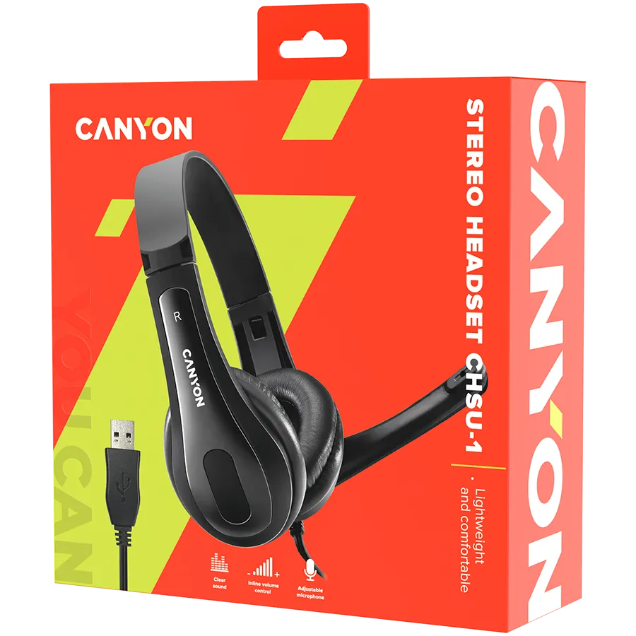 CANYON PC headset CHSU-1 PC Mic USB 2m Black Slika 5