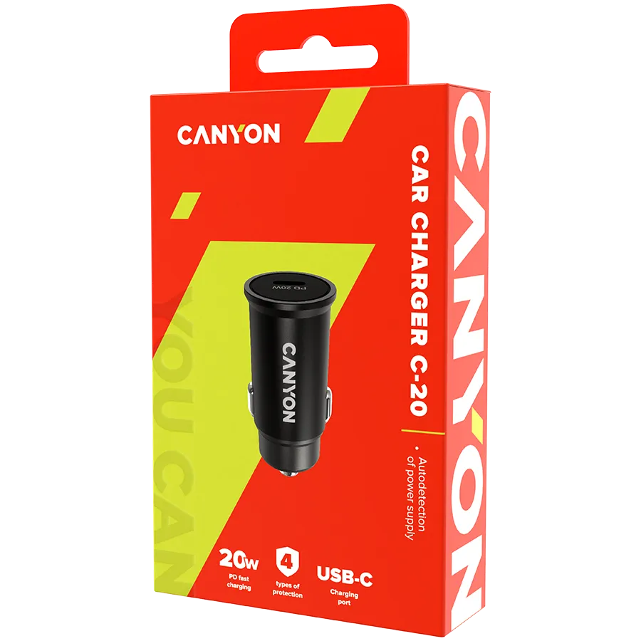 CANYON car charger C-20 PD 20W USB-C Black Slika 5