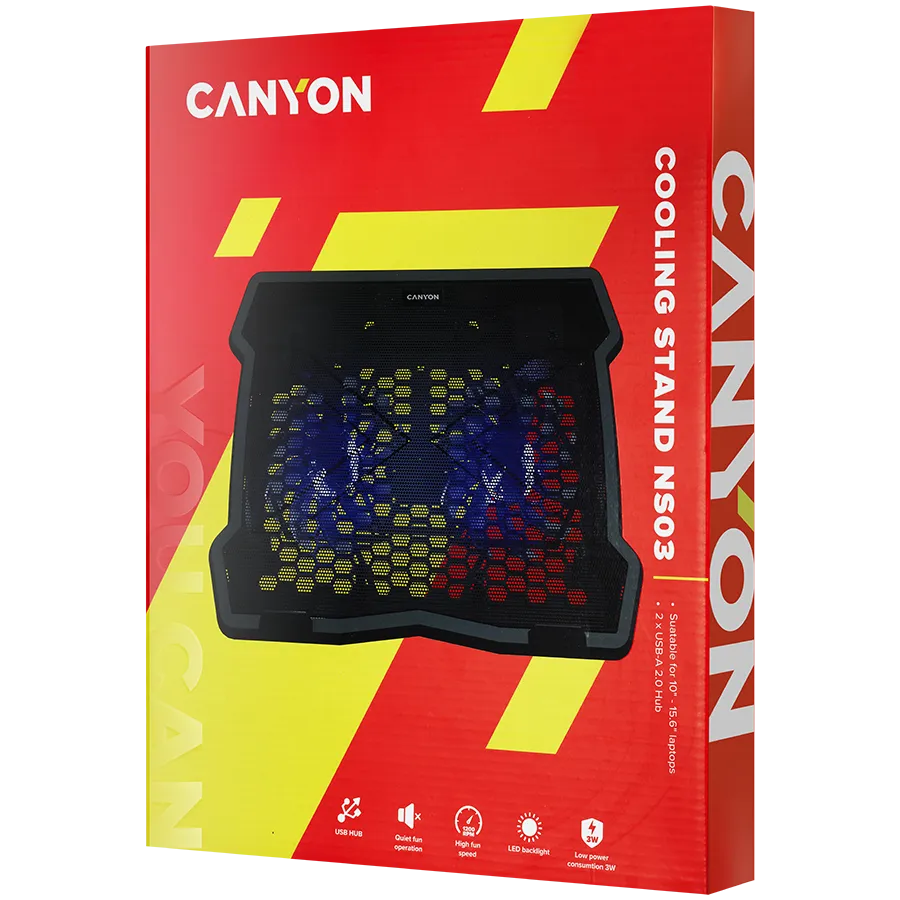 CANYON cooler NS03 3Fan 2USB LED Black Slika 4