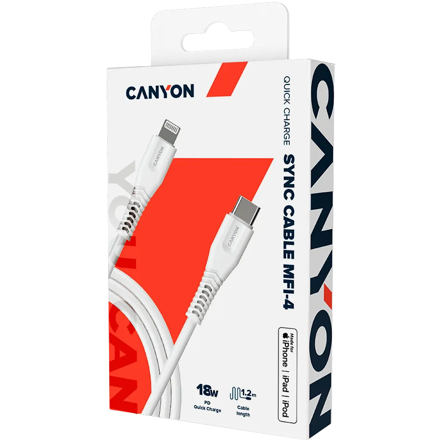 CANYON cable MFI-4 Type-C to Lightning 1.2m White Slika 4