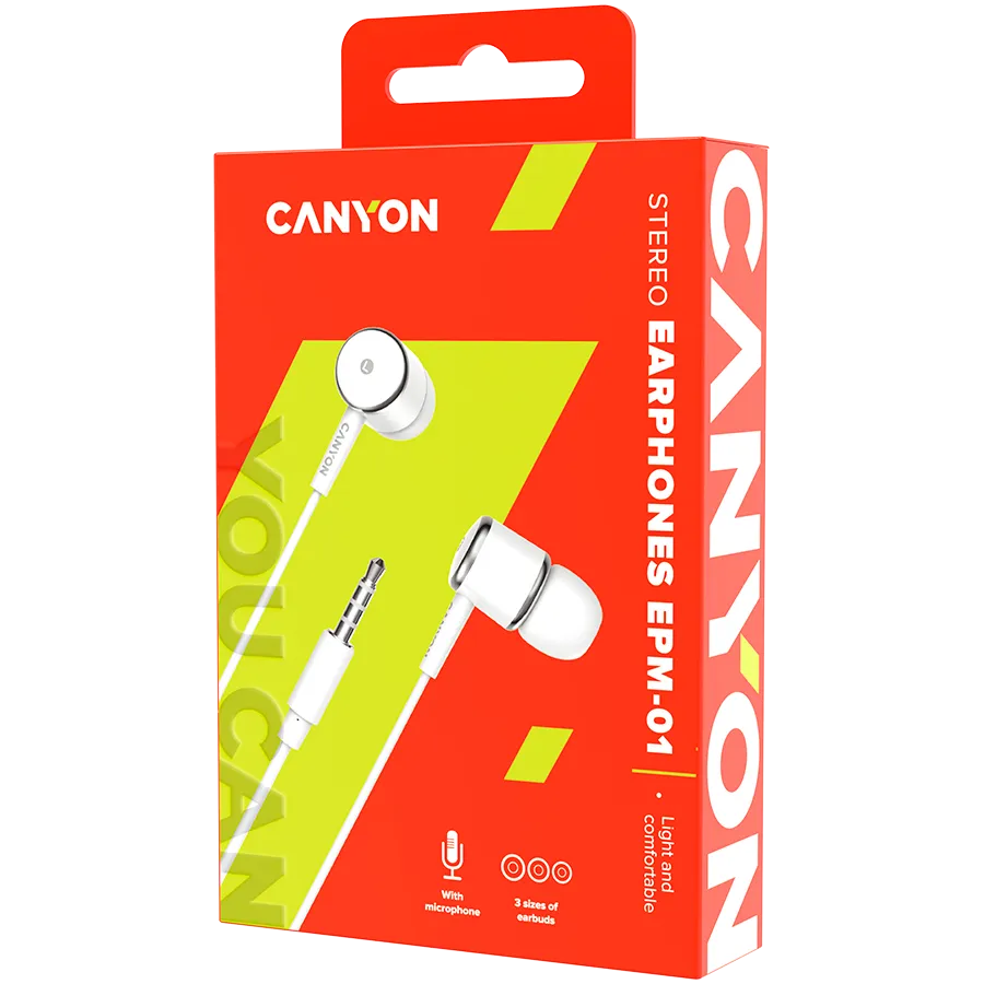 CANYON headphones EPM-01 Mic 1.2m White Slika 3