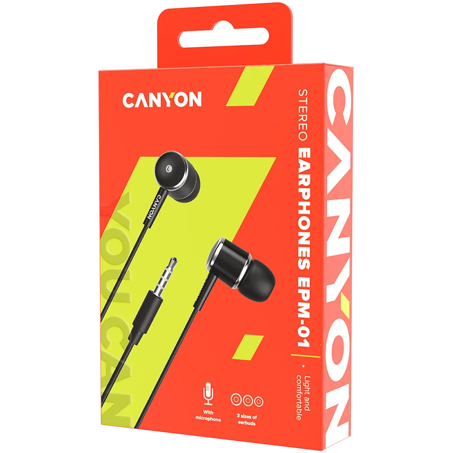 CANYON headphones EPM-01 Mic 1.2m Black Slika 3