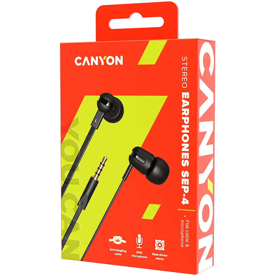 CANYON headphones SEP-4 Mic Flat 1.2m Black Slika 3