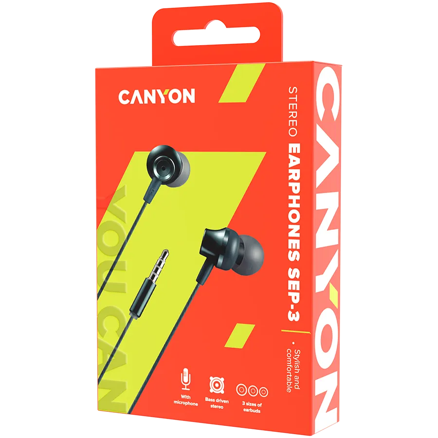 CANYON headphones SEP-3 Mic 1.2m Dark Grey Slika 3