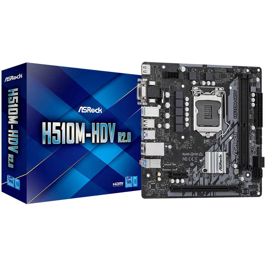 ASROCK Main Board Desktop H510M-HDV (H510, S1200, 2xDDR4, 1xPCIe 4.0x16, 1xPCIe 3.0x1, 4xSATA3, 4xUSB3.2 Gen1, VGA, DVI-D, HDMI, GLAN, mATX) Retail Slika 1