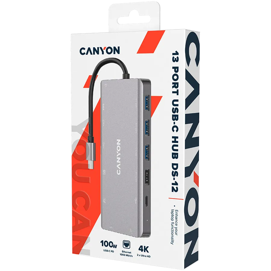 CANYON hub DS-12 13in1 4k USB-C Dark Grey Slika 2