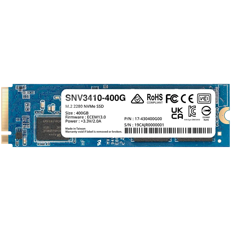 Synology SNV3410 400GB Enterprise NVMe m.2 2280 SSD, NVMe PCIe 3.0 x4, Read/Write(128 KB, QD32) 3,000 /750 MB/s, MTBF : 1.8 million hours Slika 1