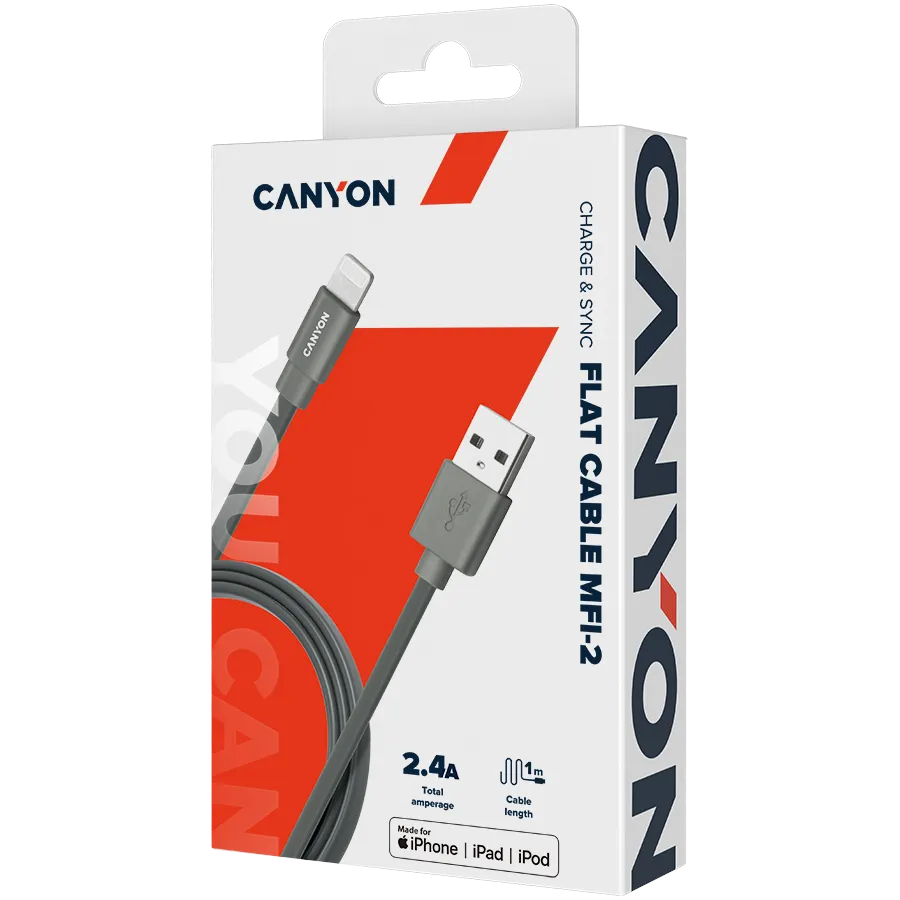 CANYON cable MFI-2 Lightning 12W 1m Dark Grey Slika 3