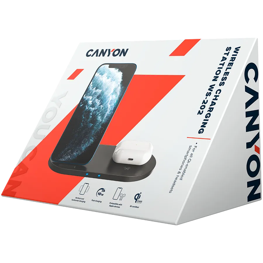 CANYON wireless charger WS-202 10W 2in1 Black Slika 3