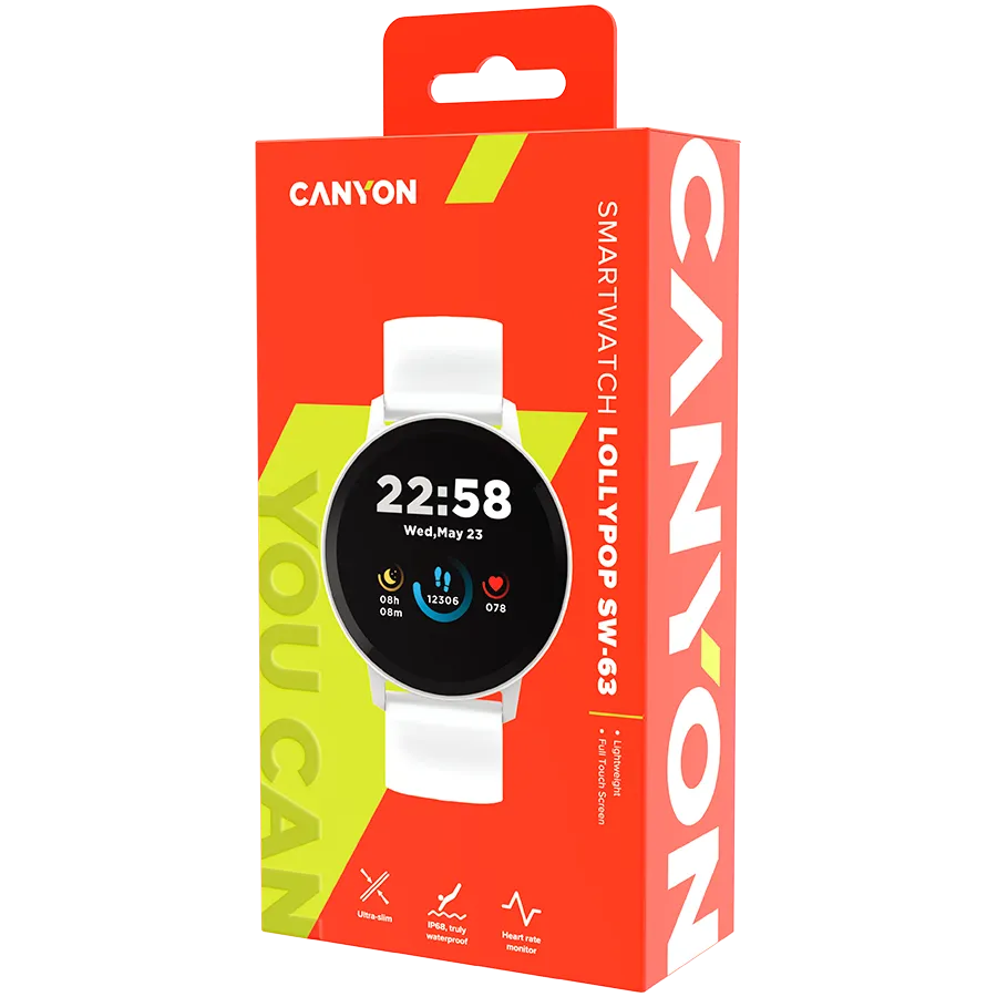 CANYON Lollypop SW-63, Smart watch, 1.3inches IPS full touch screen, Round watch, IP68 waterproof, multi-sport mode, BT5.0, compatibility with iOS and android, Silver white, Host: 25.2*42.5*10.7mm, Strap: 20*250mm, 45g Slika 6