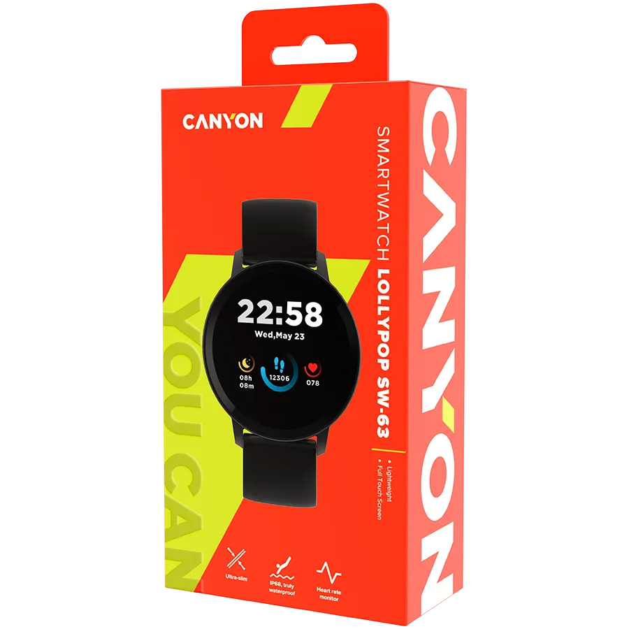 CANYON Lollypop SW-63, Smart watch, 1.3inches IPS full touch screen, Round watch, IP68 waterproof, multi-sport mode, BT5.0, compatibility with iOS and android, black, Host: 25.2*42.5*10.7mm, Strap: 20*250mm, 45g Slika 6