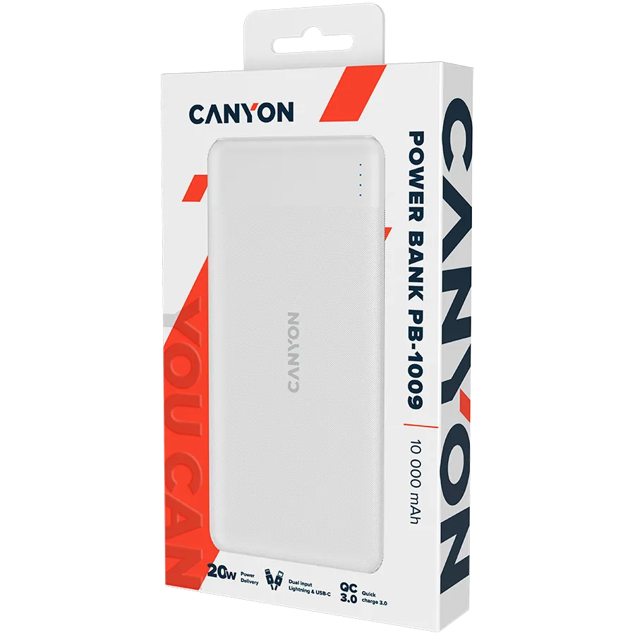 CANYON power bank PB-109 10000 mAh PD 18W QC 3.0 20W White Slika 4