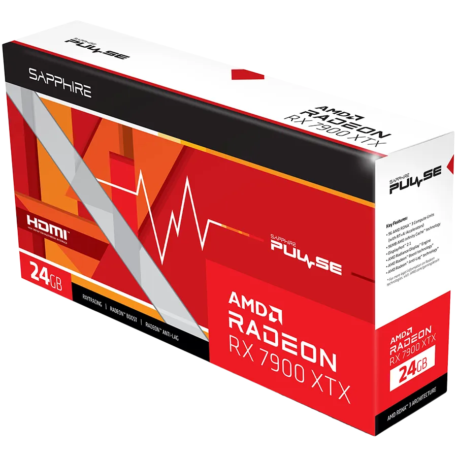 SAPPHIRE AMD RADEON RX 7900XT GAMING OC Pulse 20GB GDDR6 320bit, 2450MHz / 20Gbps, 3x DP, 1x HDMI, 3 fan, 2.7 slots Slika 6