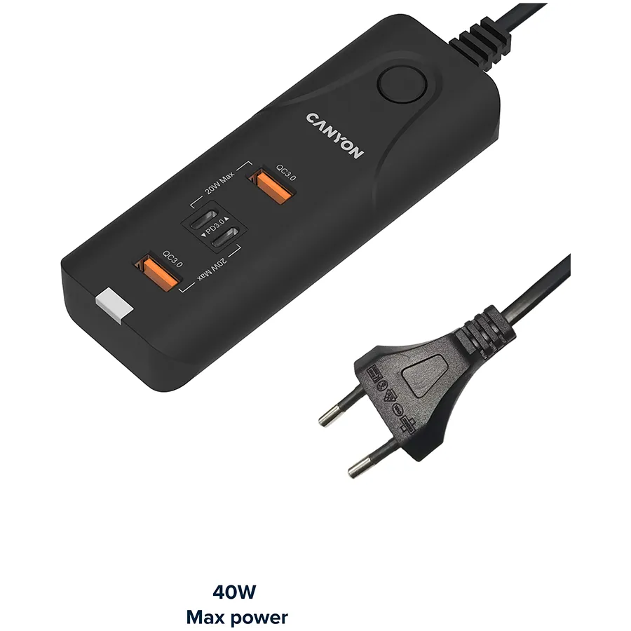 CANYON charger H-10 PD 20W QC 3.0 18W 2USB-A 2USB-C Desk Black Slika 4
