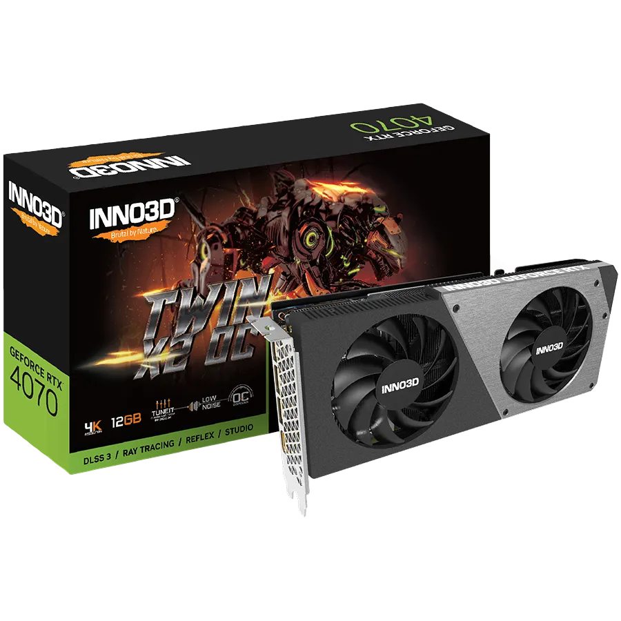 INNO3D NVIDIA GEFORCE RTX 4070 TWIN X2 OC 12GB GDDR6X 192bit, 2505 MHz / 21Gbps, 3x DP, 1x HDMI, 2x Fan, 2 slot Slika 1