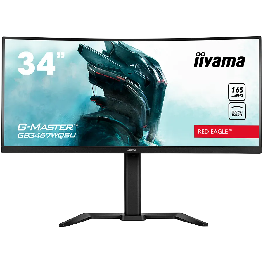 IIYAMA Monitor GB3467WQSU-B5 Gaming 34" UW ETE VA-panel, Curved Gaming 1500R, G-Master Red Eagle, 3440x1440@165Hz (21:9), 0,4ms (MPRT), 550cdm² HDR400, FreeSync Premium, Speakers, 2xHDMI, 2xDisplayPort, USB-HUB (4x 3.0), 15cm Height Adj. Stand Slika 1