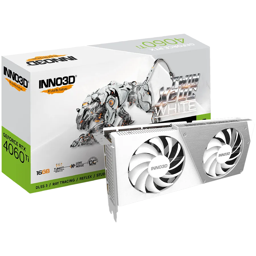 Inno3D Video Card GeForce RTX 4060 Ti Twin X2 OC WHITE 16GB GDDR6 128-bit 2595 18Gbps 3xDP+HDMI Dual Slot Slika 1