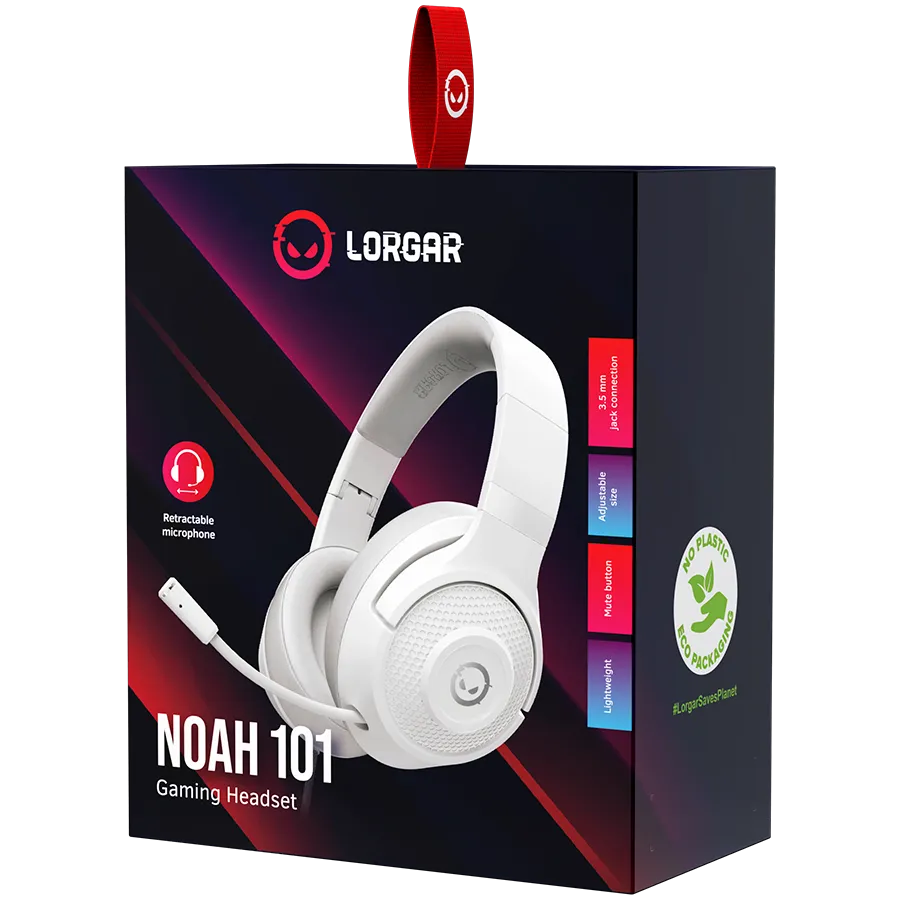 LORGAR Noah 101, Gaming headset with microphone, 3.5mm jack connection, cable length 2m, foldable design, PU leather ear pads, size: 185*195*80mm, 0.245kg, white Slika 7