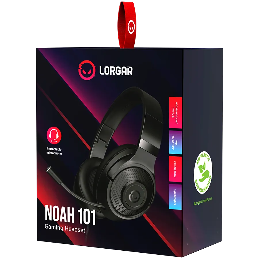 LORGAR Noah 101, Gaming headset with microphone, 3.5mm jack connection, cable length 2m, foldable design, PU leather ear pads, size: 185*195*80mm, 0.245kg, black Slika 7