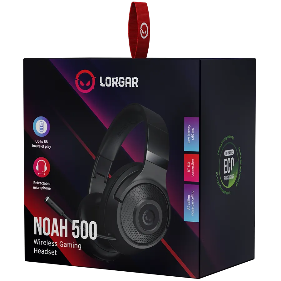 LORGAR Noah 500, Wireless Gaming headset with microphone, JL7006, BT 5.3, battery life up to 58 h (1000mAh), USB (C) charging cable (0.8m), 3.5 mm AUX cable (1.5m), size: 195*185*80mm, 0.24kg, black Slika 5