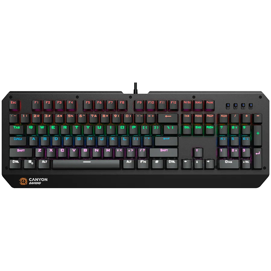 CANYON Hazard GK-6, Wired multimedia gaming keyboard with lighting effect, 108pcs rainbow LED, Numbers 104keys, EN double injection layout, cable length 1.8M, 450.5*163.7*42mm, 0.90kg, color black Slika 1