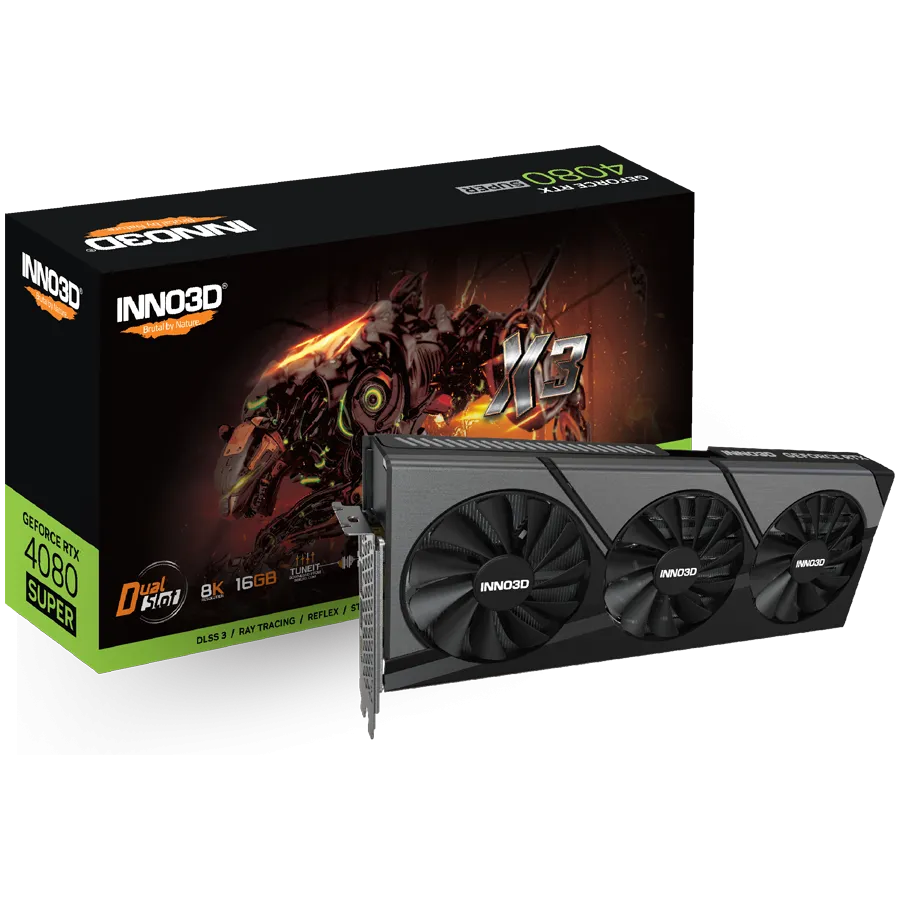 INNO3D GEFORCE RTX 4080 SUPER X3 16GB GDDR6X 256bit, 2580MHz / 23Gbps, 3x DP, 1x HDMI, 3 slot, 3 fan Slika 1