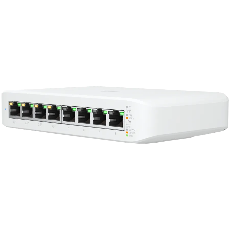 UBIQUITI Lite 8 PoE; (4) GbE PoE+, (4) GbE ports; 52W total PoE availability; Wall mountable. Slika 1