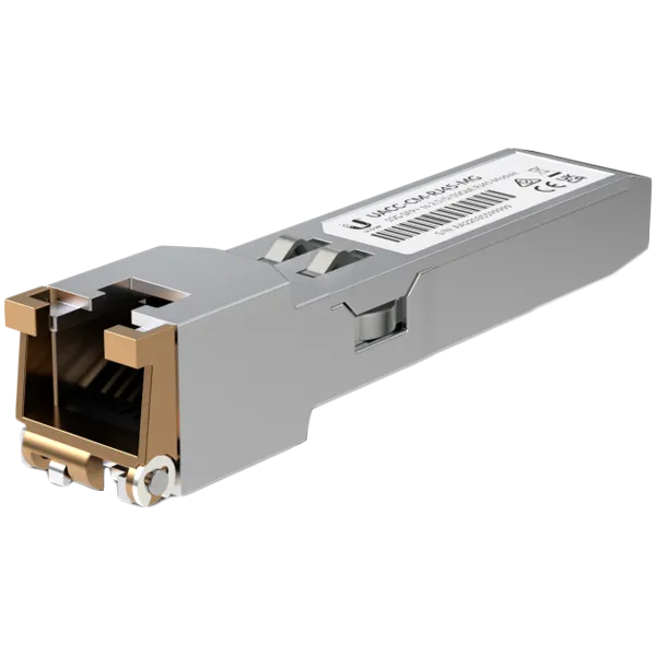Ubiquiti UACC-CM-RJ45-MG SFP+ to RJ45 adapter, 1/2.5/5/10 GbE is a RJ45 transceiver that can be inserted into an SFP port in order to connect a copper Ethernet cable Slika 1