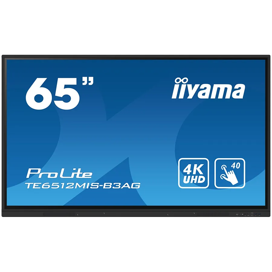 TE6512MIS-B3AG is an exceptional 4K UHD interactive display designed by iiyama to enhance collaboration, communication, and engagement. With key features like Zero Airgap LCD screen eliminating parallax, PureTouch-IR, iiWare 10 with Android 11, WiFi - Image 1