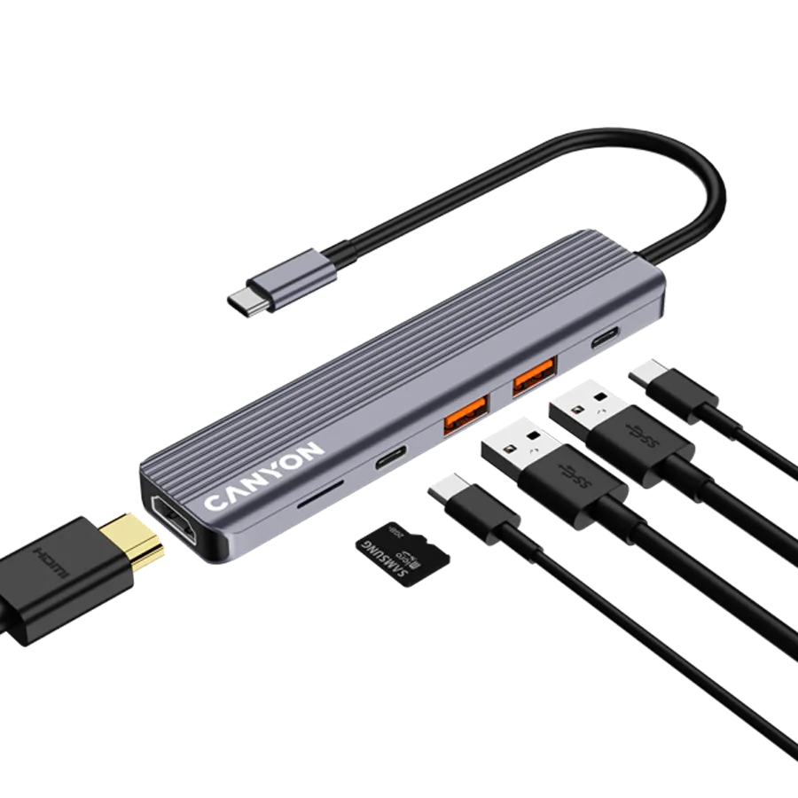 CANYON hub DS-17 6in1 4k USB-C Grey Slika 6