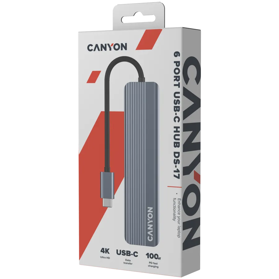 CANYON hub DS-17 6in1 4k USB-C Grey Slika 7