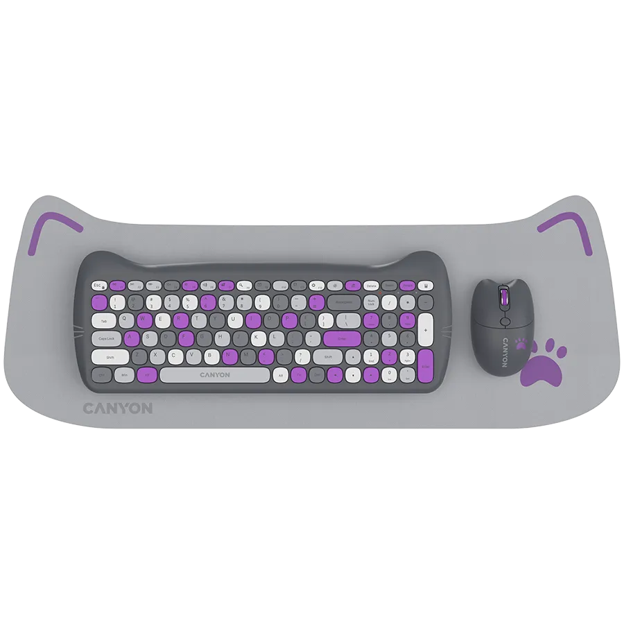 CANYON HSET-W6 EN/AD Keyboard+Mouse Kitty Edition AAA+АА Wireless Violet Slika 1