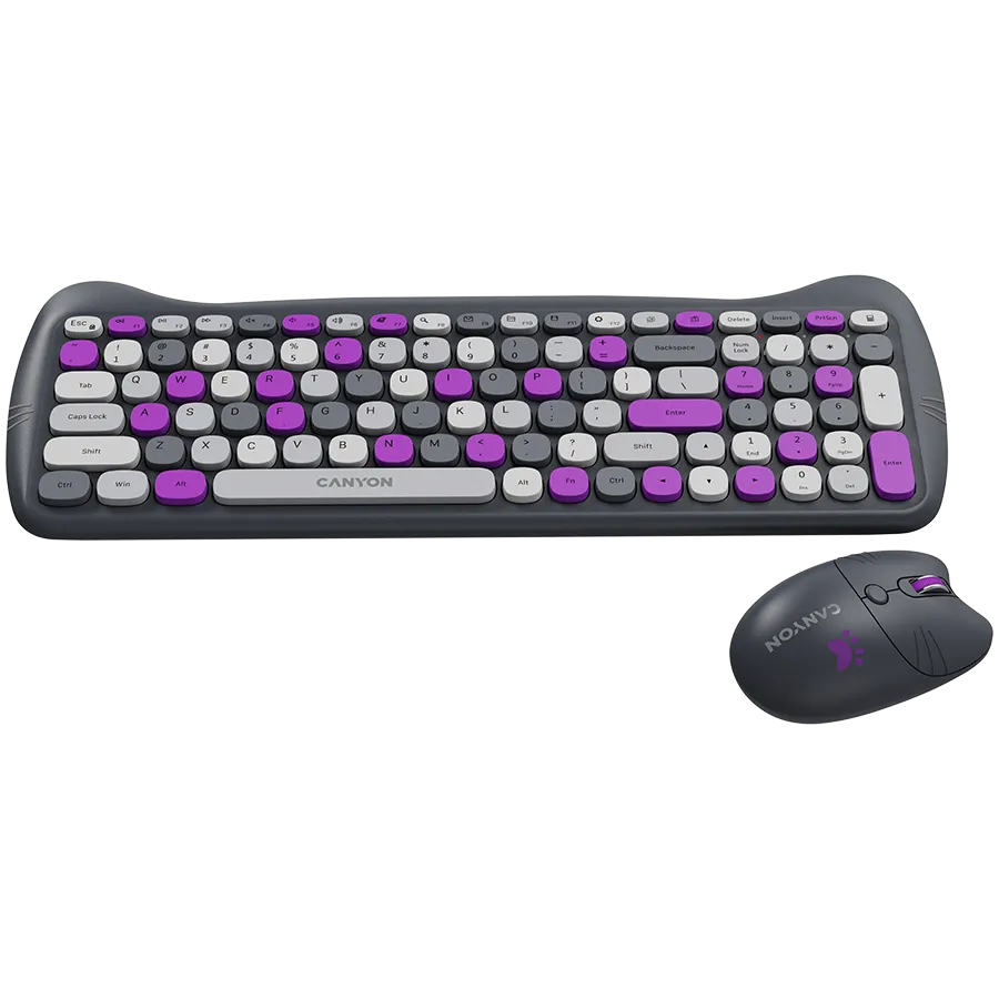 CANYON HSET-W6 EN/AD Keyboard+Mouse Kitty Edition AAA+АА Wireless Violet Slika 2