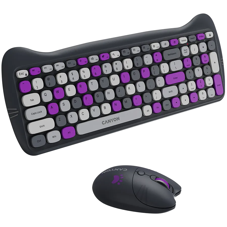 CANYON HSET-W6 EN/AD Keyboard+Mouse Kitty Edition AAA+АА Wireless Violet Slika 4