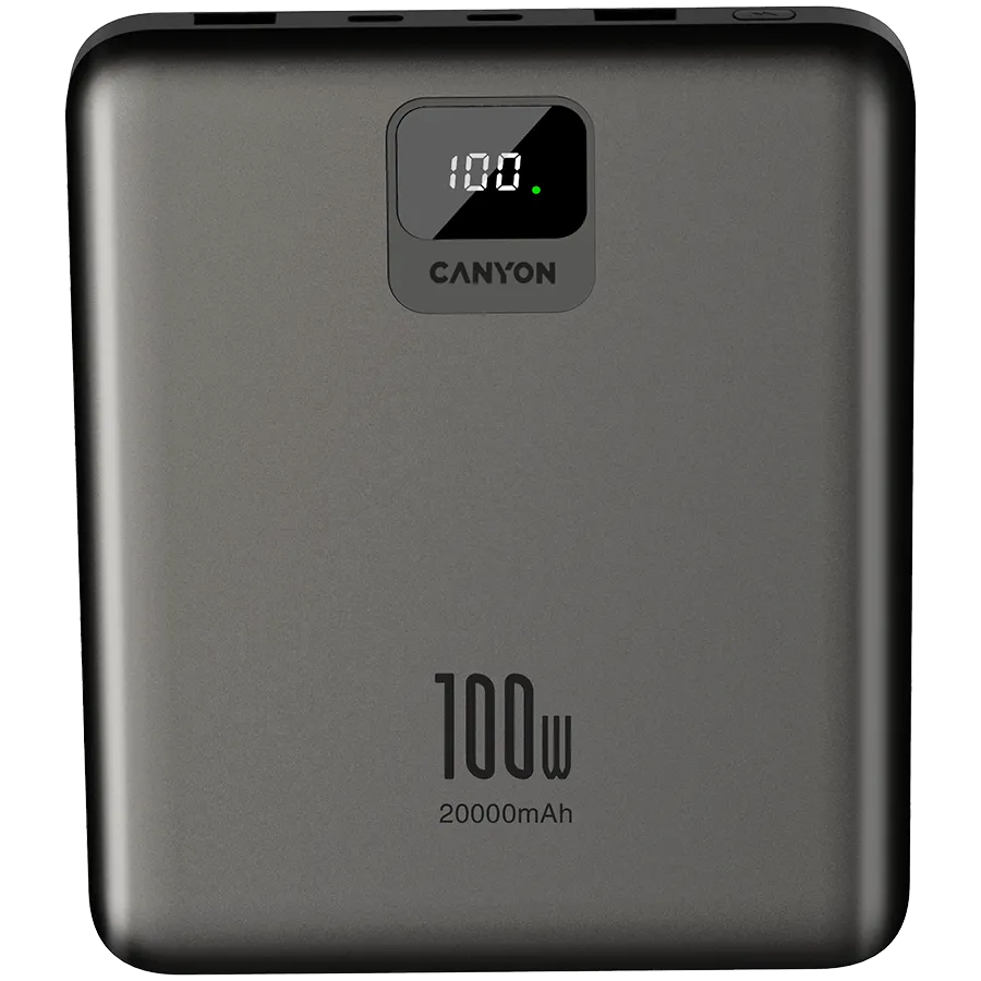 CANYON power bank PB-2008 LED FLAT 20000 mAh PD100W QC3.0 Dark Grey Slika 1