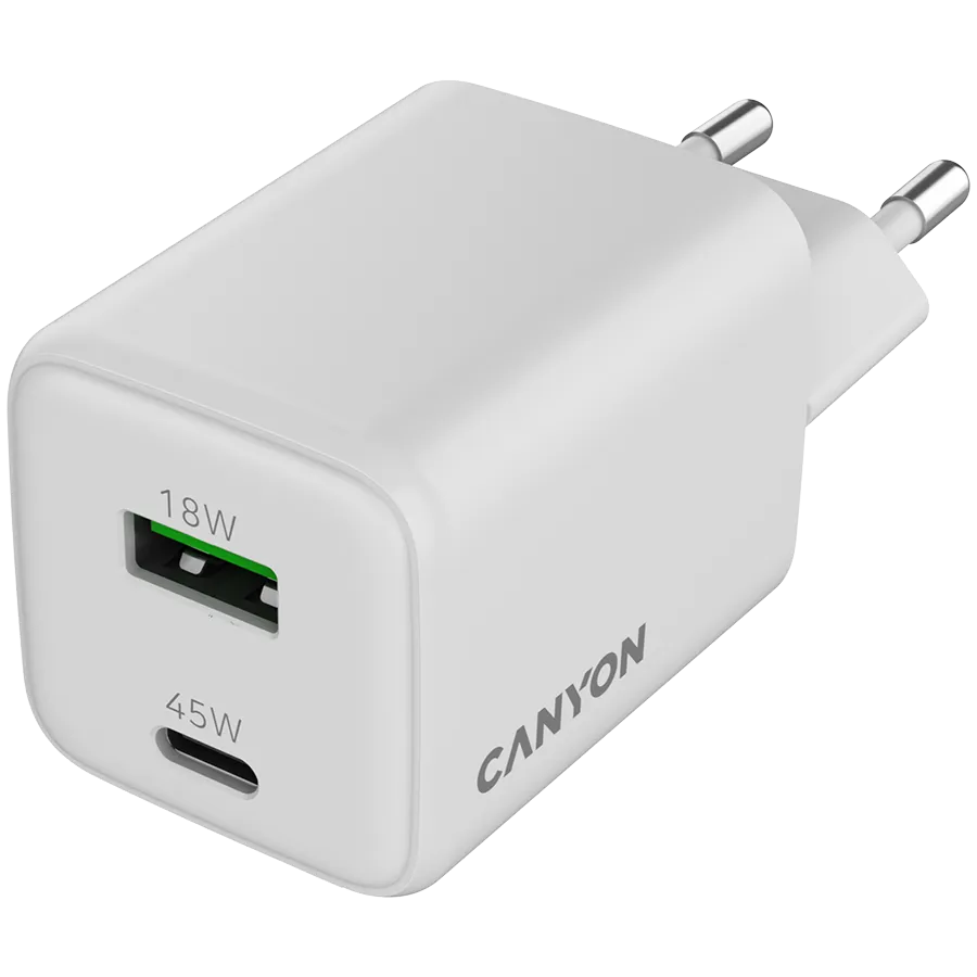 CANYON charger CU45AC GaN 45W 1xPD 1xQC EU White Slika 4