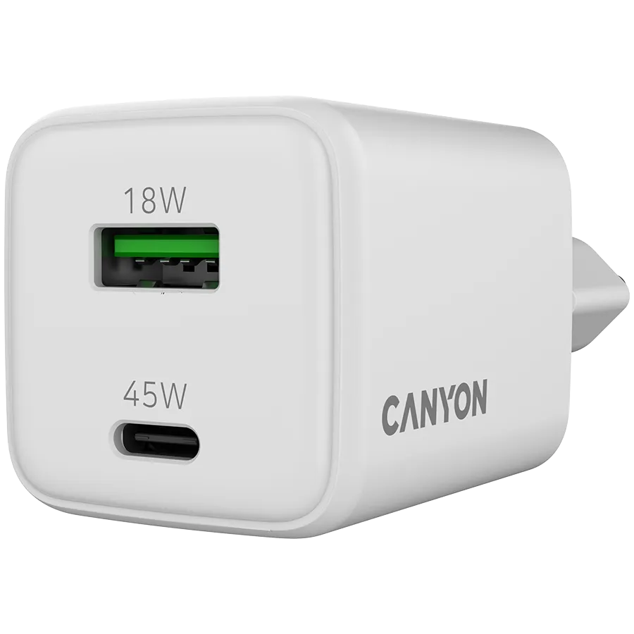 CANYON charger CU45AC GaN 45W 1xPD 1xQC EU White Slika 5