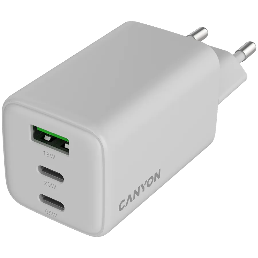 CANYON charger CU65ACC GaN 65W 2xPD 1xQC EU White Slika 4