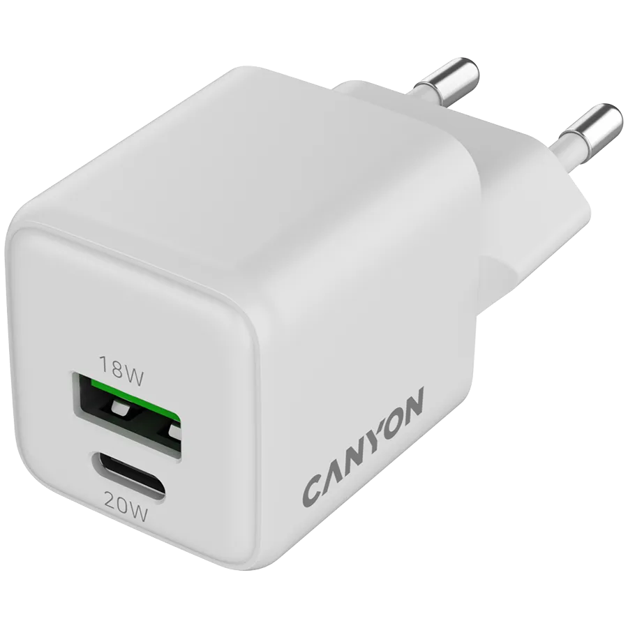 CANYON charger CU20AC GaN 20W 1xPD 1xQC EU White Slika 2